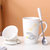 马克杯创意个性潮流清新可爱杯子陶瓷带盖勺男少女简约家用咖啡杯(自己给自己-白盖勺+白茶漏 12安)