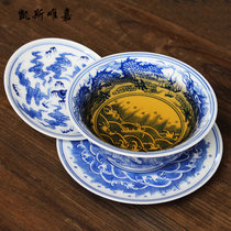 凯斯唯嘉 青花三才盖碗六面手绘龙三才杯泡茶碗景德镇陶瓷手工大号仿古功夫茶具 大号仿古功夫茶具/ 图片