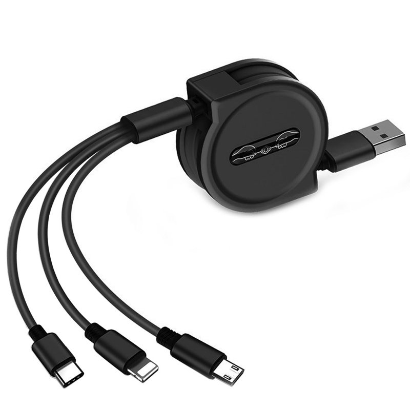 费凯丹三合一可伸缩数据线安全快充车用一拖三苹果安卓typec充电线可