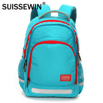 瑞士军刀SUISSEWIN新品初中生书包防泼水大容量双肩包电脑书包(浅蓝+红)