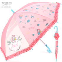迪士尼儿童雨伞女童小学生幼儿园宝宝公主可爱透明长柄宝宝儿童伞(裸色)