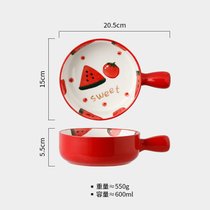 半房陶瓷手柄碗创意个性家用水果盘子单个早餐沙拉泡面碗网红餐具(红色西瓜款-600ml)