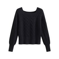 MISS LISA方领套头毛衣韩版女装时尚纯色长袖打底针织衫67110005(黑色 均码)