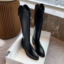 SUNTEK中筒长筒西部牛仔靴女鞋2021小众短靴白色骑士法式长靴春秋单靴子(34 黑色单里)