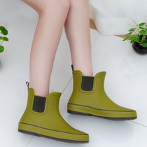 创简坊（CJIANFF）欧版帅气优雅短筒水鞋女式雨靴橡胶雨鞋花园鞋套鞋(墨绿色1)(37)