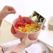 创意懒人果盘手机支架 可拆 双层镂空沥水碗篮 水果盒瓜子水果收纳盒(默认 默认)