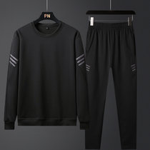 运动套装男2021秋季新款套头衫卫衣长裤卫裤休闲服跑步两件套(黑色 5XL)