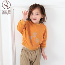 女童长袖T恤打底衫婴儿童小童宝宝2021新款外穿春秋装上衣1-5岁SW0D181240(80cm 橙色)