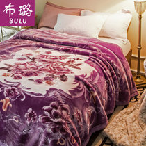 布璐 冬季加厚拉舍尔毛毯 3D压花毛毯8斤双人盖毯 婚庆毯子(花开盛世紫红)