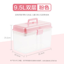 茶花小号手提收纳箱塑料食品玩具箱化妆工具箱实用整理百纳盒药箱(药箱9.5L粉色 多种款式任选)