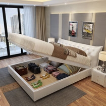 真皮床1.8米双人床现代简约储物婚床1.5米单人床软包皮艺床软床(真皮床+2柜+山羊绒两用床垫)