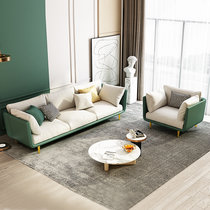 SKYMI免洗防污科技布乳胶沙发轻奢三人四人直排组合客厅沙发(复古绿+米白色 四人位2.6米)