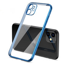 树虎电镀直边适用iPhone13pro手机壳苹果11超薄12全包软壳X/XS透明7/8P魔方保护套(宝蓝色 苹果X/XS)