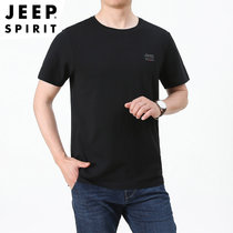 JEEP吉普男士短袖T恤新款夏装纯棉短袖t恤圆领半袖打底衫字母运动体恤套头衫(HL-TS9058黑色 4XL)