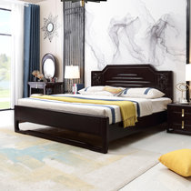 恒兴达 新中式实木床主卧1.8米双人床现代简约1.5米雕花床经济型婚床家具(1.5*2米黑檀色 单床)