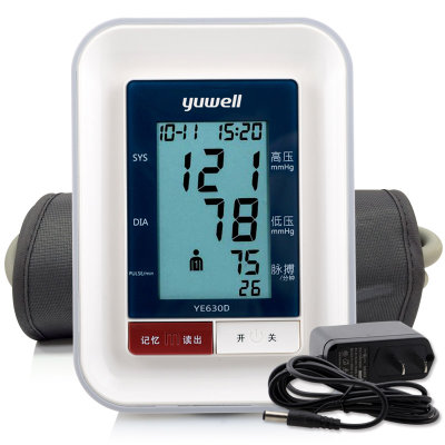 鱼跃（YUYUE）630D 血压计/上臂式电子血压计（一键测压 大屏显示 语音播报 携带方便 ）