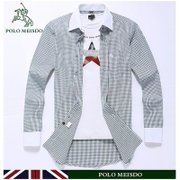 POLOMEISDO英国保罗 高档男士商务休闲长袖衬衫香槟领韩版修身衬衣(绿格纹  39)