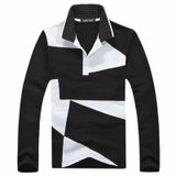 2013新款拼接长袖休闲POLO衫韩版修身保罗衫  G17-T03(黑色 XL)