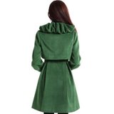 OSA冬装灯笼袖修身长款淑女单排扣妮子大衣毛呢厚外套女D12045绿色 S