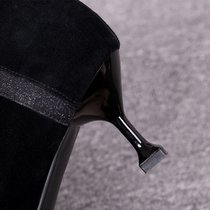 SUNTEK欧洲站女鞋2021秋冬新款磨砂细跟尖头高跟鞋侧拉链短靴马丁靴(35 黑色（单里）)