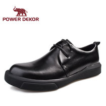 POWER DEKOR男鞋真皮商务休闲皮鞋圆头系带鞋子耐磨 2017春秋新款1632G11191(黑色 43)