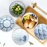 芬缘日式大碗清秀青花 植物彩绘