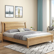 吉木多 北欧实木1.8米双人床现代简约软包靠背1.5米主卧床 颜色拍下备注(1.5*2米无软包 床+床头柜*1)