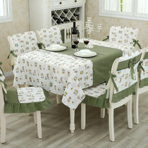 木儿家居桌布布艺田园餐桌布椅垫餐椅套可爱长方形小桌布椅垫(韩城小镇绿色款 单靠背)