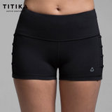 TITIKA女显瘦中腰束腿弹力紧身运动裤跑步速干健身瑜伽短裤23328(黑色 XS)
