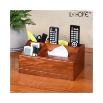 纸巾遥控器收纳盒轻奢木质客厅创意简约纸抽盒桌面茶几家用多功能(褐色)