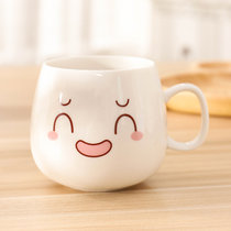 创意可爱表情杯子带盖带勺陶瓷杯潮流牛奶杯韩版咖啡杯马克杯水杯(单杯开心)