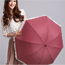 普润 太阳伞三折防晒遮阳伞女拱形公主晴雨折叠伞(枣红)