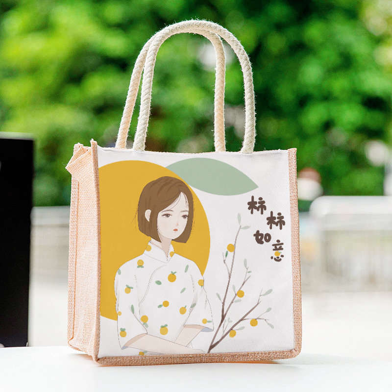 收纳用品新款小清新可爱手提袋夏季休闲潮流卡通帆布包女柿柿如意