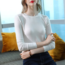 MISS LISA莫代尔t恤时尚圆领薄款长袖打底衫纯色弹力内搭上衣J1D2213(白色 L)
