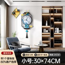 新中式钟表挂钟客厅家用大气挂表新款创意艺术时钟2022挂墙石英钟(20英寸以上 小号：30*74cm【带一个金属置物架】)