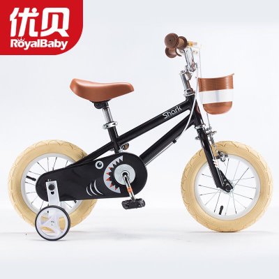 优贝儿童自行车定制款小白鲨12寸宝宝脚踏车2-5岁童车男女孩单车。(黑色 12)