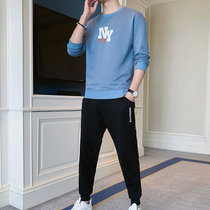 2021秋季男士新款时尚韩版休闲运动套装青少年 男潮(蓝色 XL)