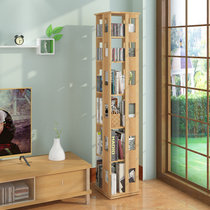 榉木旋转书架360度实木儿童书柜书架简易落地置物架创意现代简约JM-01(6层原木色)