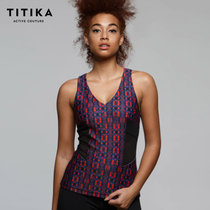 TITIKA瑜伽服吊带背心新款弹力紧身健身跳操运动服印花上衣63257(树叶印花-9913 L)