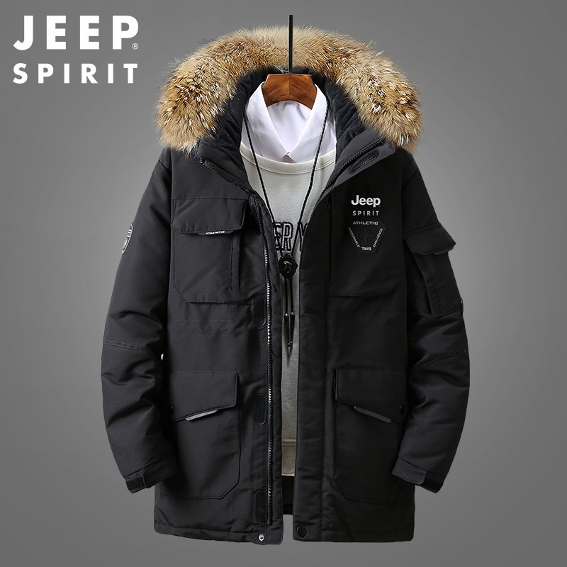 jeep吉普新款男士户外中长款毛领加厚羽绒服 jpcs6763hl(黑色 s)