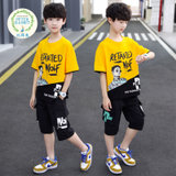 比得兔 男童夏装套装2021年新款韩版中大童洋气夏季男孩帅气短袖两件套潮(120 黄色)