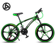 众行 20寸镁合金一体轮21速山地车自行车变速儿童赛车小学生单车(黑绿色 一体轮5刀)