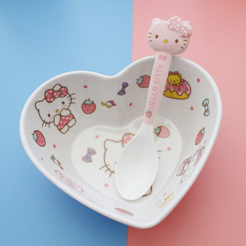 可爱卡通密胺耐摔儿童碗苹果造型学生防烫创意饭碗宝宝家用水果碗粉猫