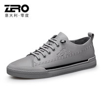 Zero零度男鞋休闲鞋新款板鞋头层牛皮男士休闲皮鞋潮流透气小白鞋子男(灰色 40)
