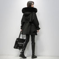 2021年冬新款羽绒服女中长款大毛领小个子派克服(黑色 M)