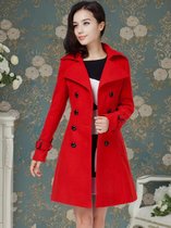 素芬nasife 2016冬装新款红色双排扣配腰带羊毛呢大衣