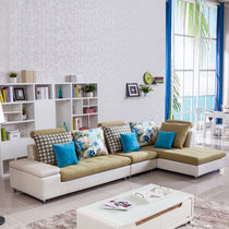 双虎家私现代简约布艺沙发组合小户型客厅整装三人皮布沙发033(摩卡空间右妃)