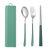便携304不锈钢叉勺筷子餐具套装 单人装旅行出差三件套学生餐具(绿色 3件套)