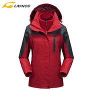 雷诺斯 户外冲锋衣 全天候两件套防泼水冲锋衣 透气保暖 130A168A(（女）大红)