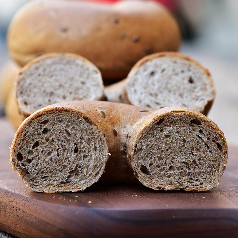 肉桂亚麻籽全麦贝果无油少糖饱腹代餐健身刷脂零食面包早餐4个装